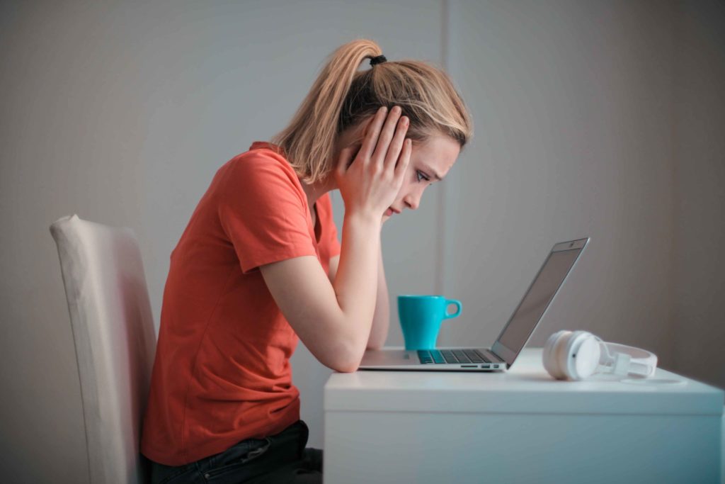 Anxious Girl Looking At Computer